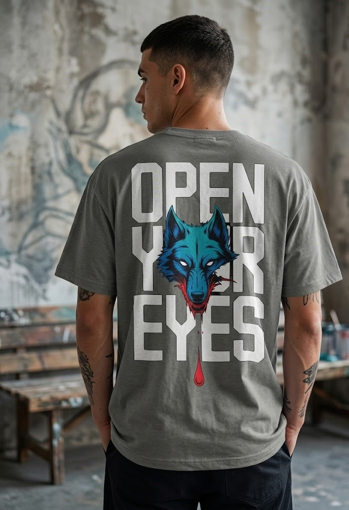 Camiseta Oversize "Open Your Eyes" - Gris
