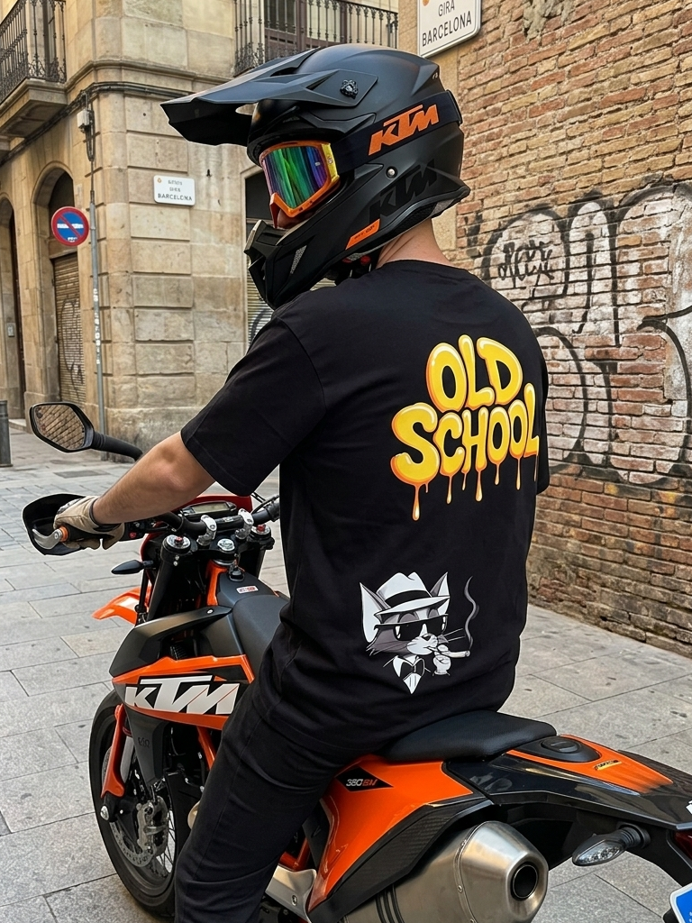 Camiseta Oversize "Old School Cat" – Black Edition