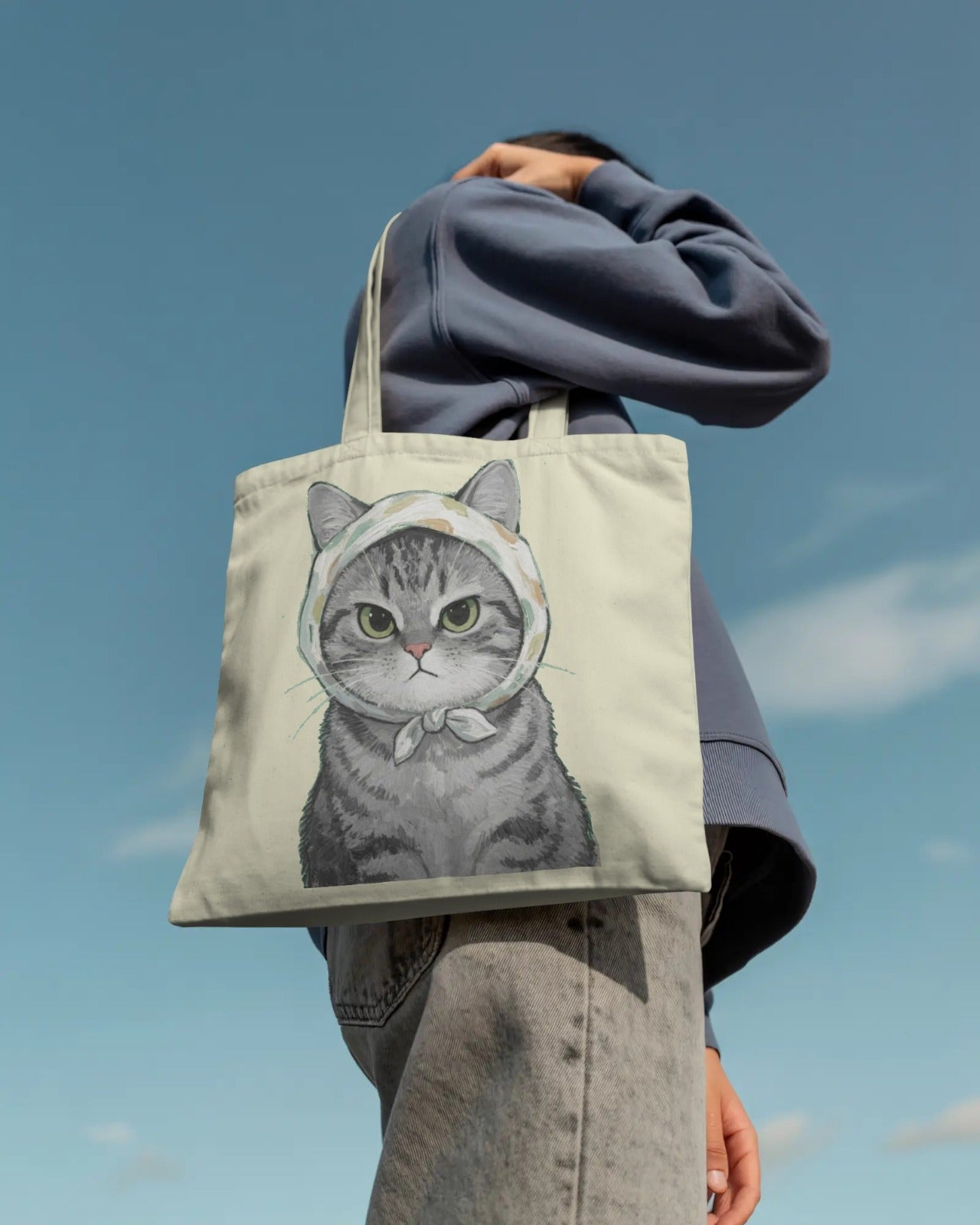 Tote Bag de Algodón Orgánico Premium - Edición "Gato con Pañoleta"